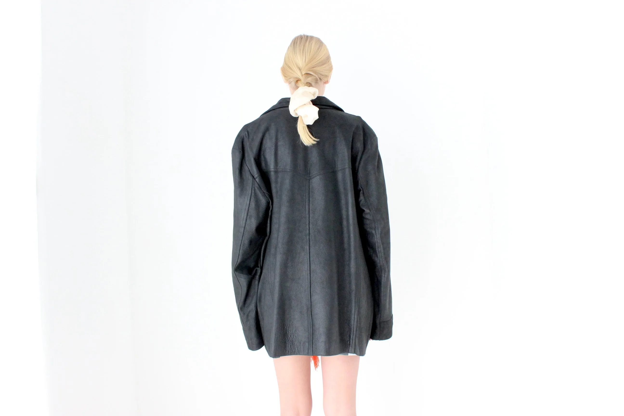 90s Oversized & Soft Boxy Leather Button Up Jacket by Siricco