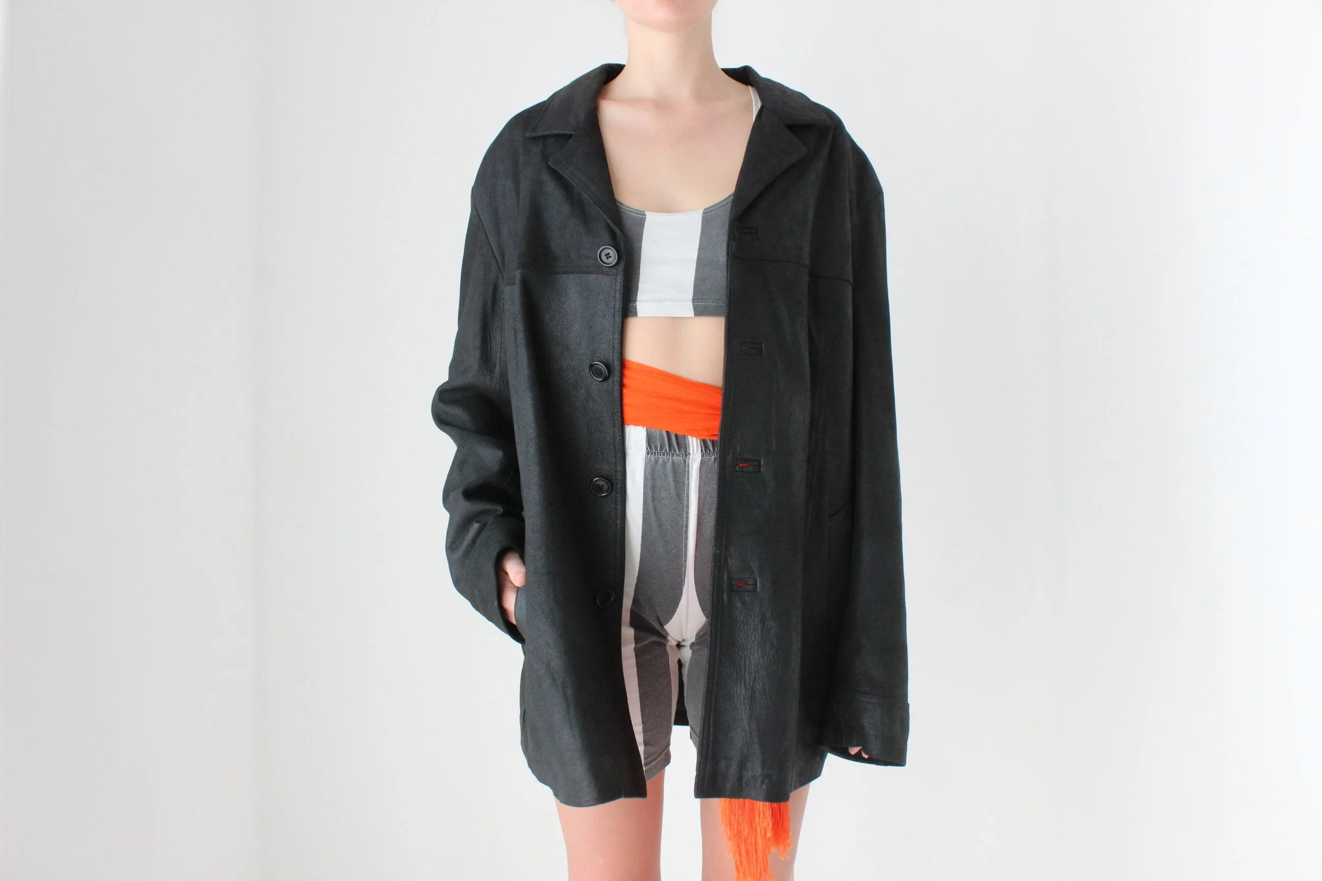 90s Oversized & Soft Boxy Leather Button Up Jacket by Siricco