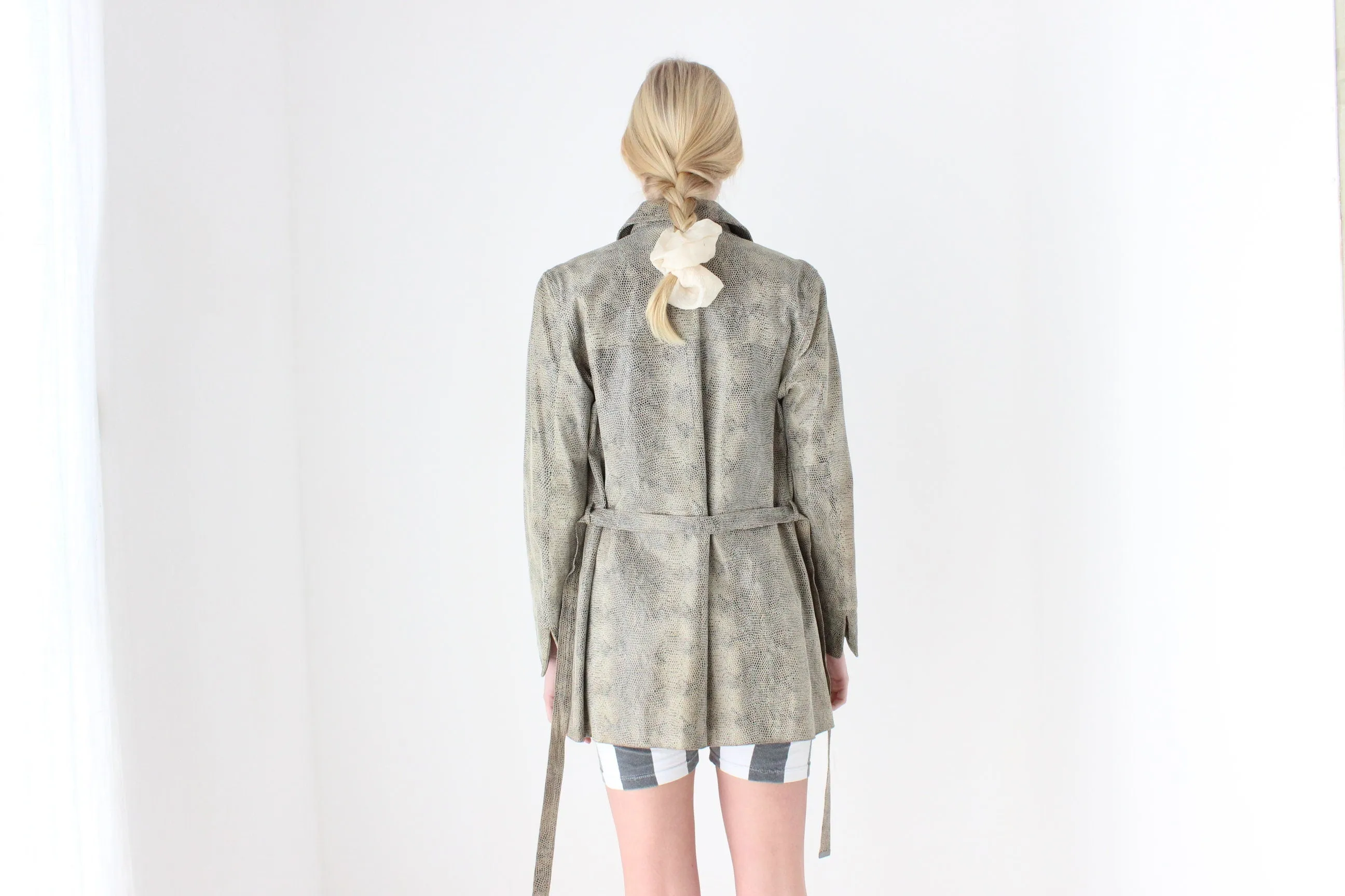 90s Snakeskin Python Look ~Genuine Leather~ Jacket w/ Tie Waist