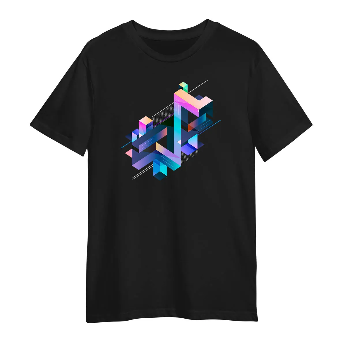 Abstract 3D Geometric T-Shirt – Multicolor Composition Graphic Tee, Unisex Design