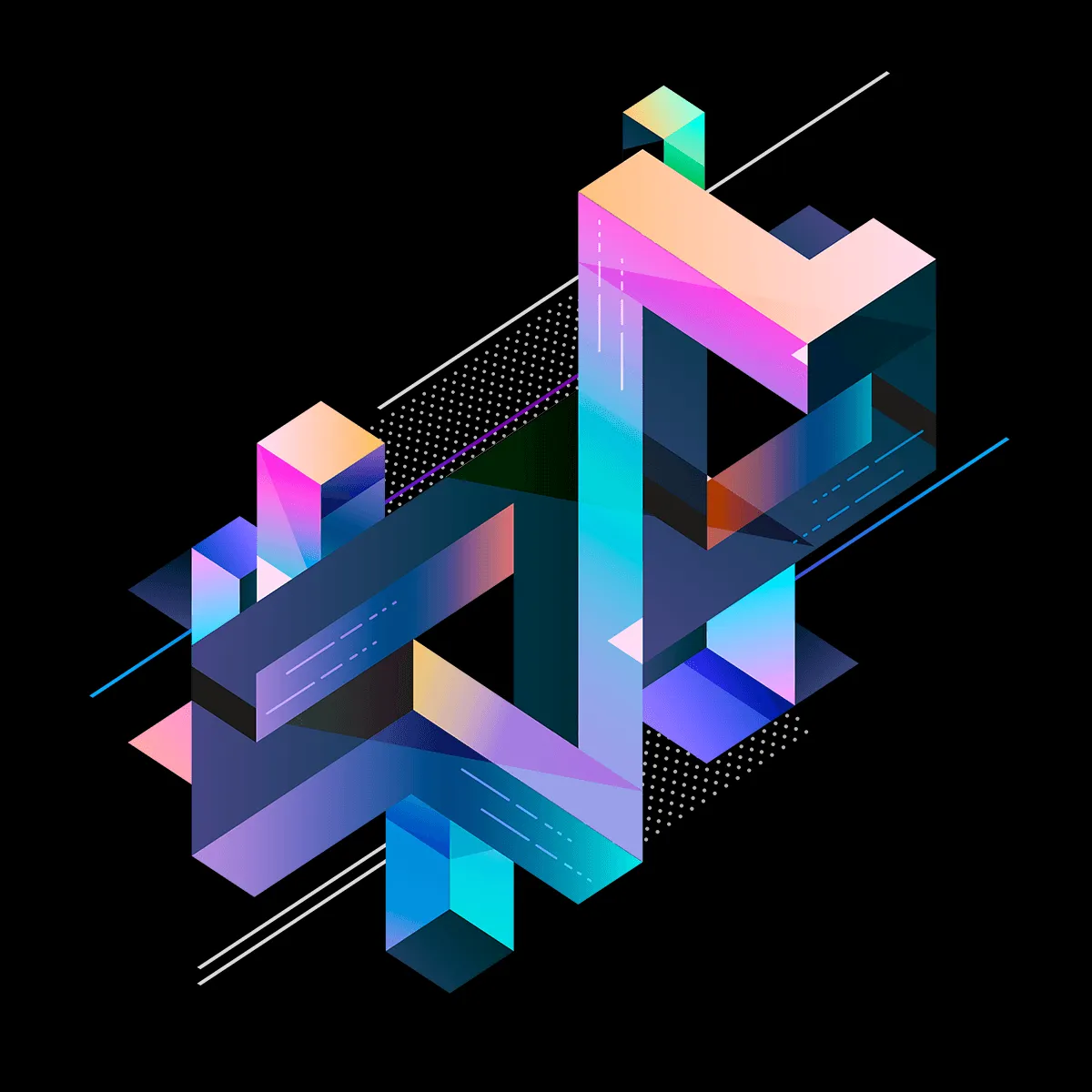 Abstract 3D Geometric T-Shirt – Multicolor Composition Graphic Tee, Unisex Design