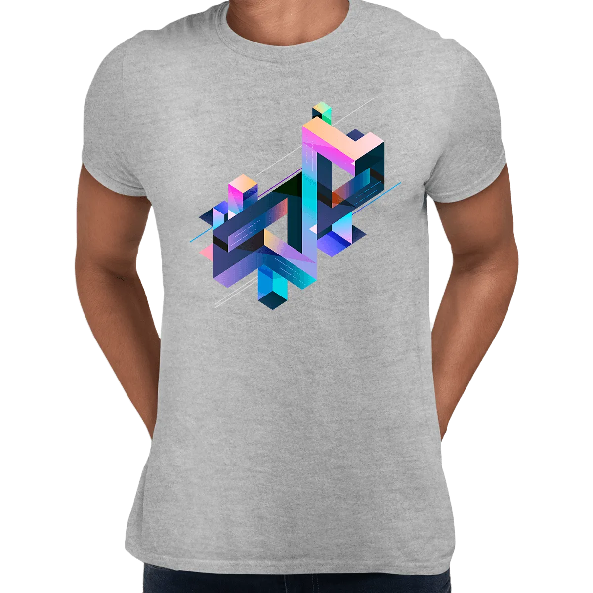 Abstract 3D Geometric T-Shirt – Multicolor Composition Graphic Tee, Unisex Design