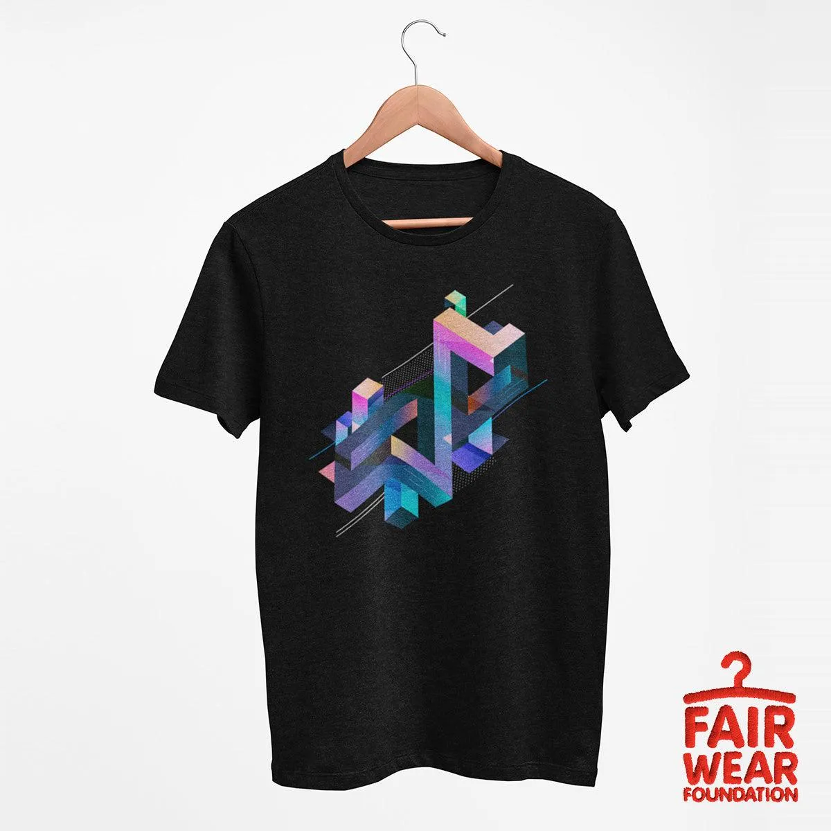 Abstract 3D Geometric T-Shirt – Multicolor Composition Graphic Tee, Unisex Design