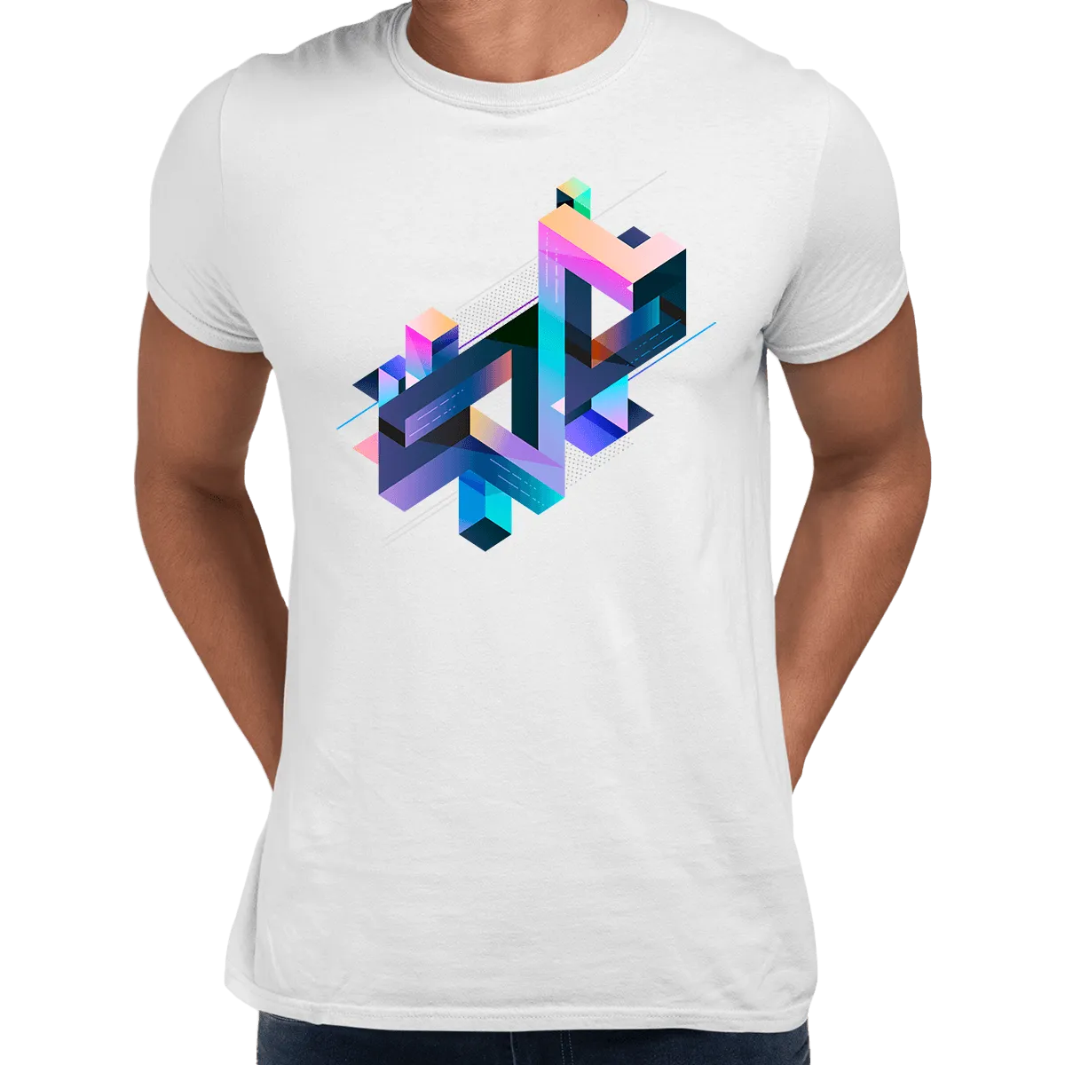 Abstract 3D Geometric T-Shirt – Multicolor Composition Graphic Tee, Unisex Design