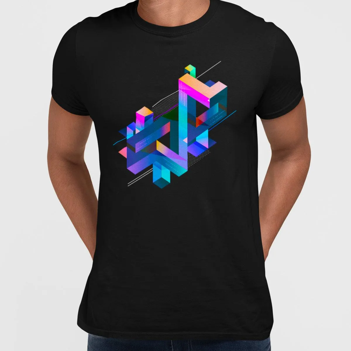 Abstract 3D Geometric T-Shirt – Multicolor Composition Graphic Tee, Unisex Design
