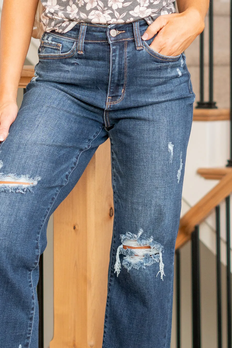 Albany High Rise Distressed Cropped Wide Leg