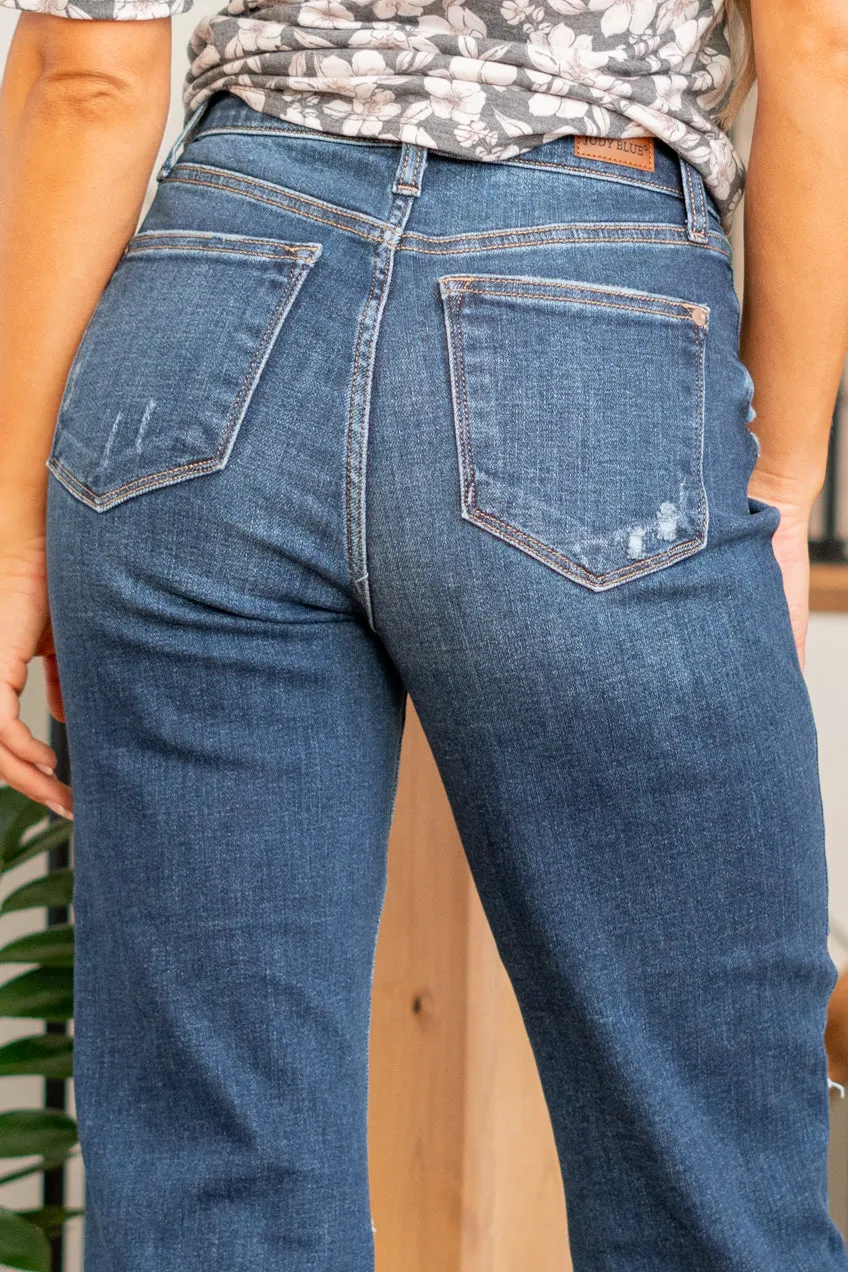 Albany High Rise Distressed Cropped Wide Leg