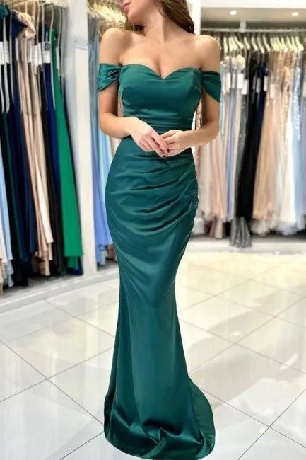 Beautiful Simple Long Dark Green Off-the-shoulder Mermaid Sleeveless Evening Dresses