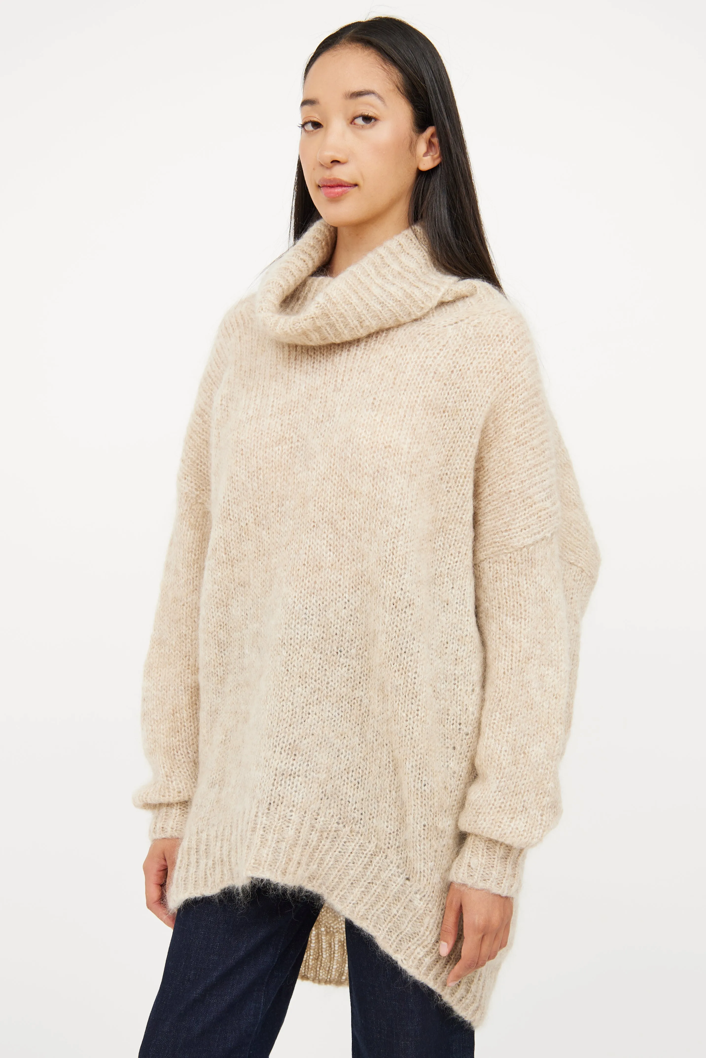 Beige Oversized Mohair Blend Sweater