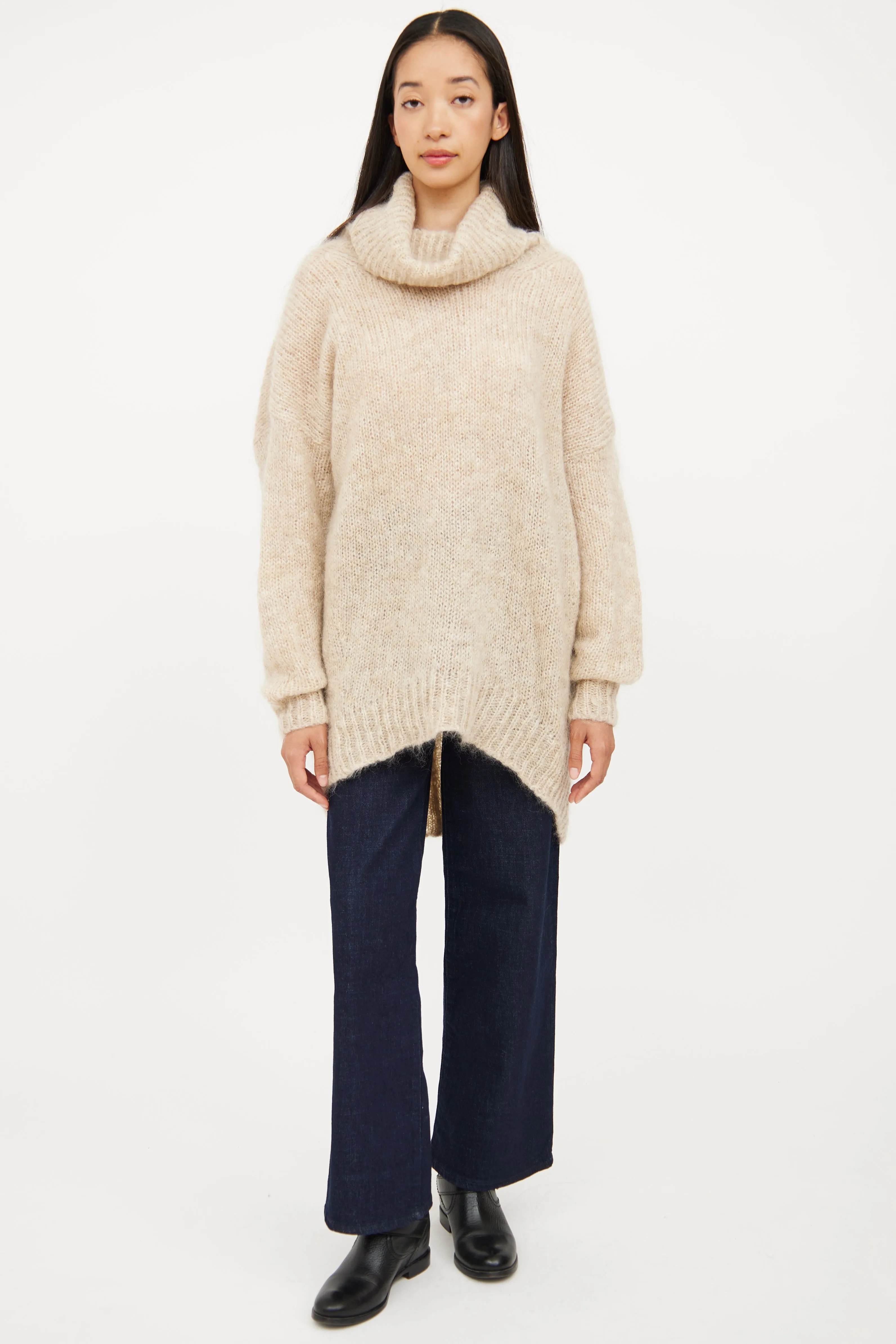 Beige Oversized Mohair Blend Sweater