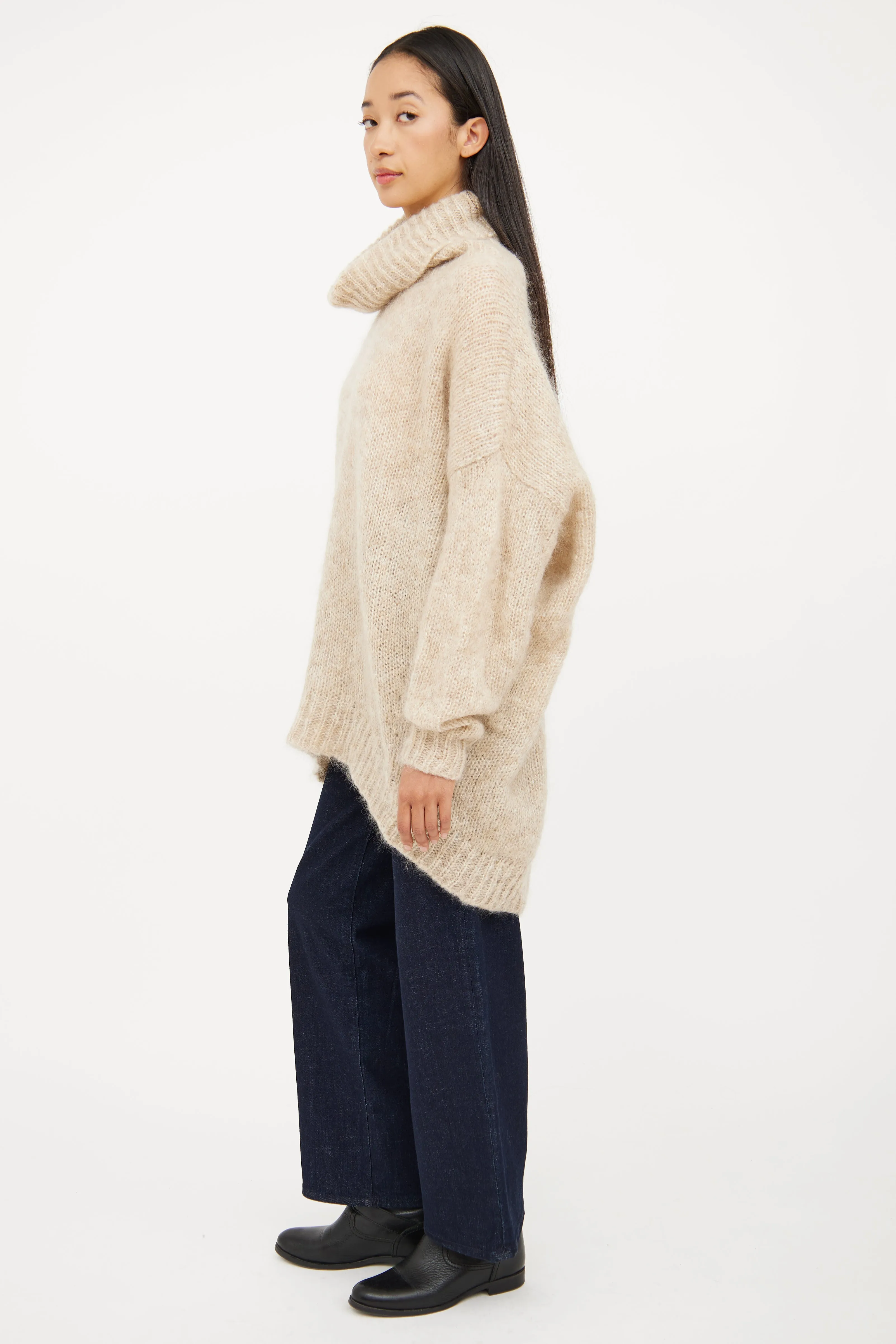 Beige Oversized Mohair Blend Sweater
