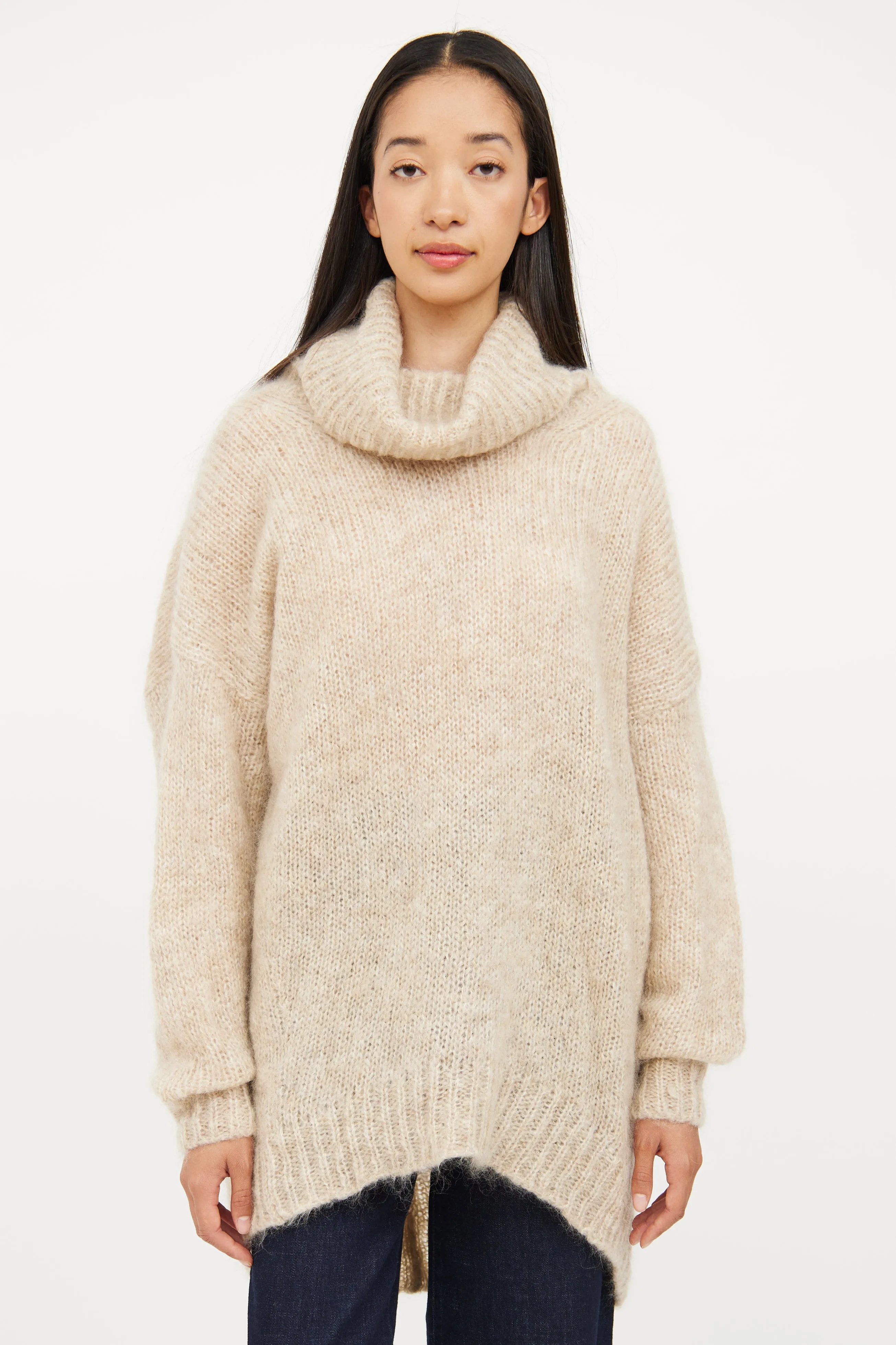 Beige Oversized Mohair Blend Sweater