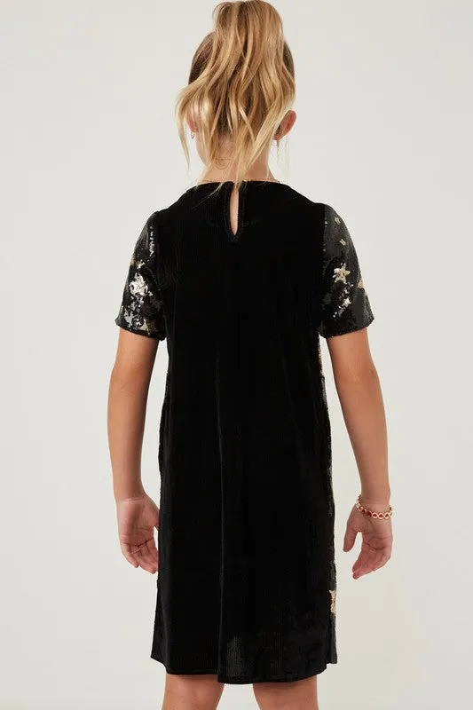 black and gold sequin star pattern dress