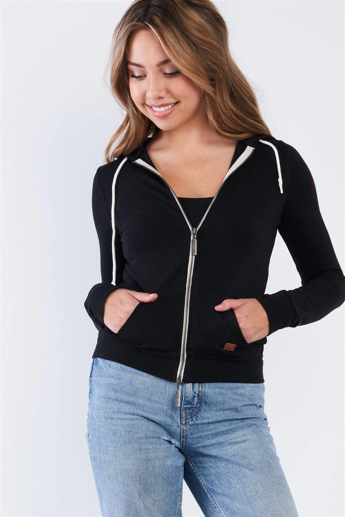 Black Long Sleeve "Fall In Love" Zip Up Hoodie Sweatshirt