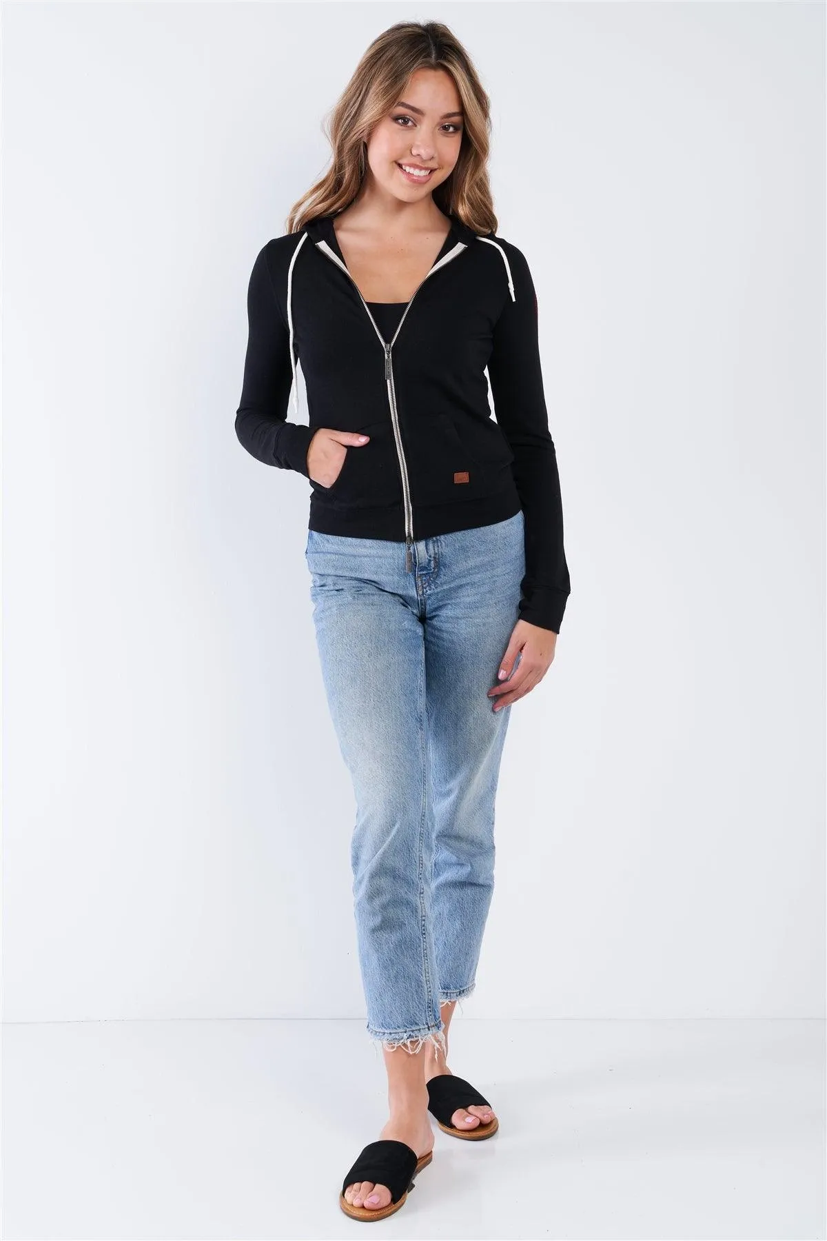 Black Long Sleeve "Fall In Love" Zip Up Hoodie Sweatshirt