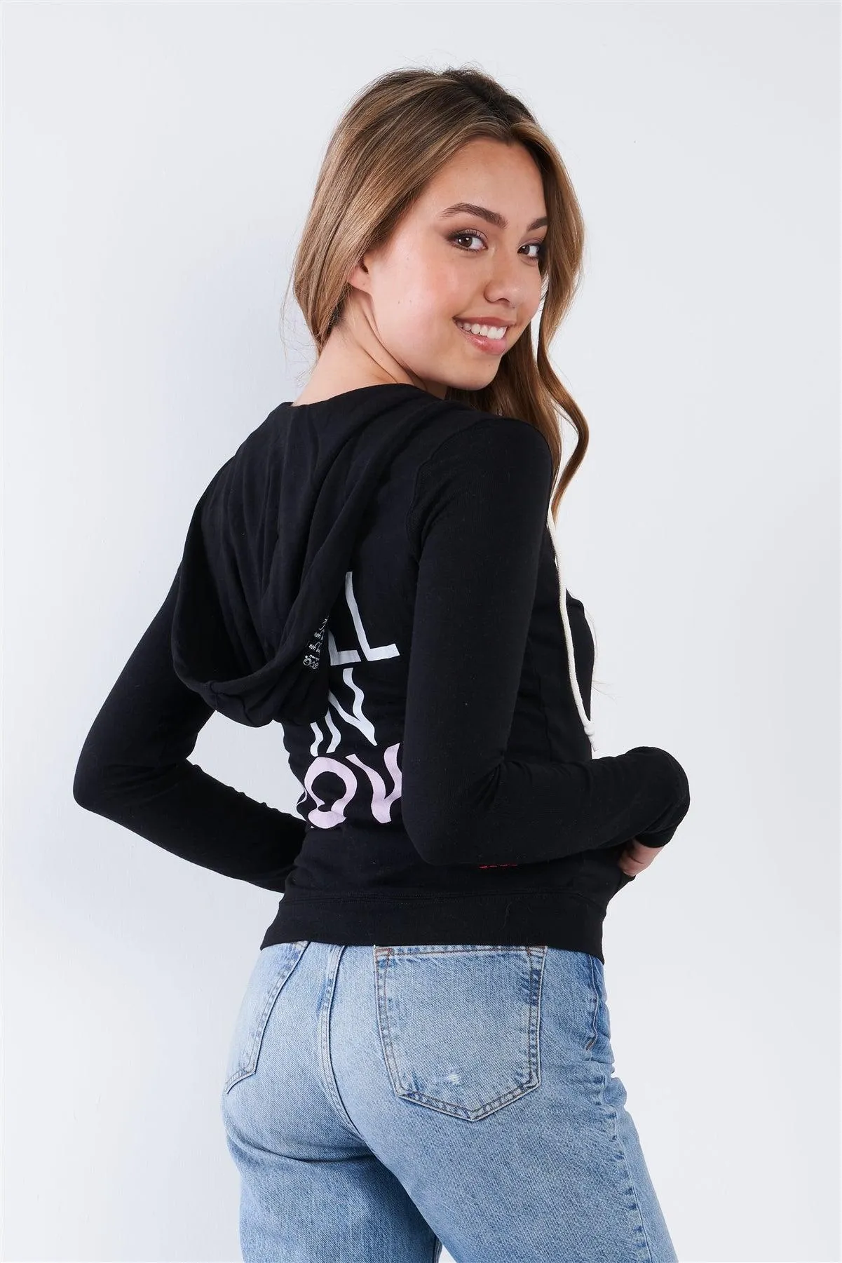 Black Long Sleeve "Fall In Love" Zip Up Hoodie Sweatshirt