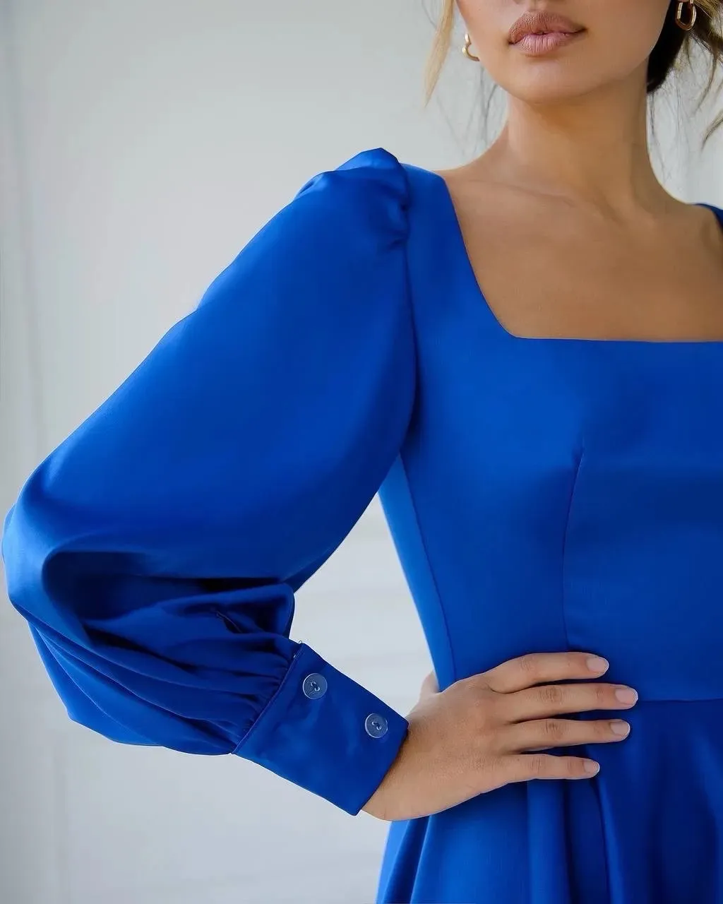 Blue mini dress "Baby doll long sleeve"
