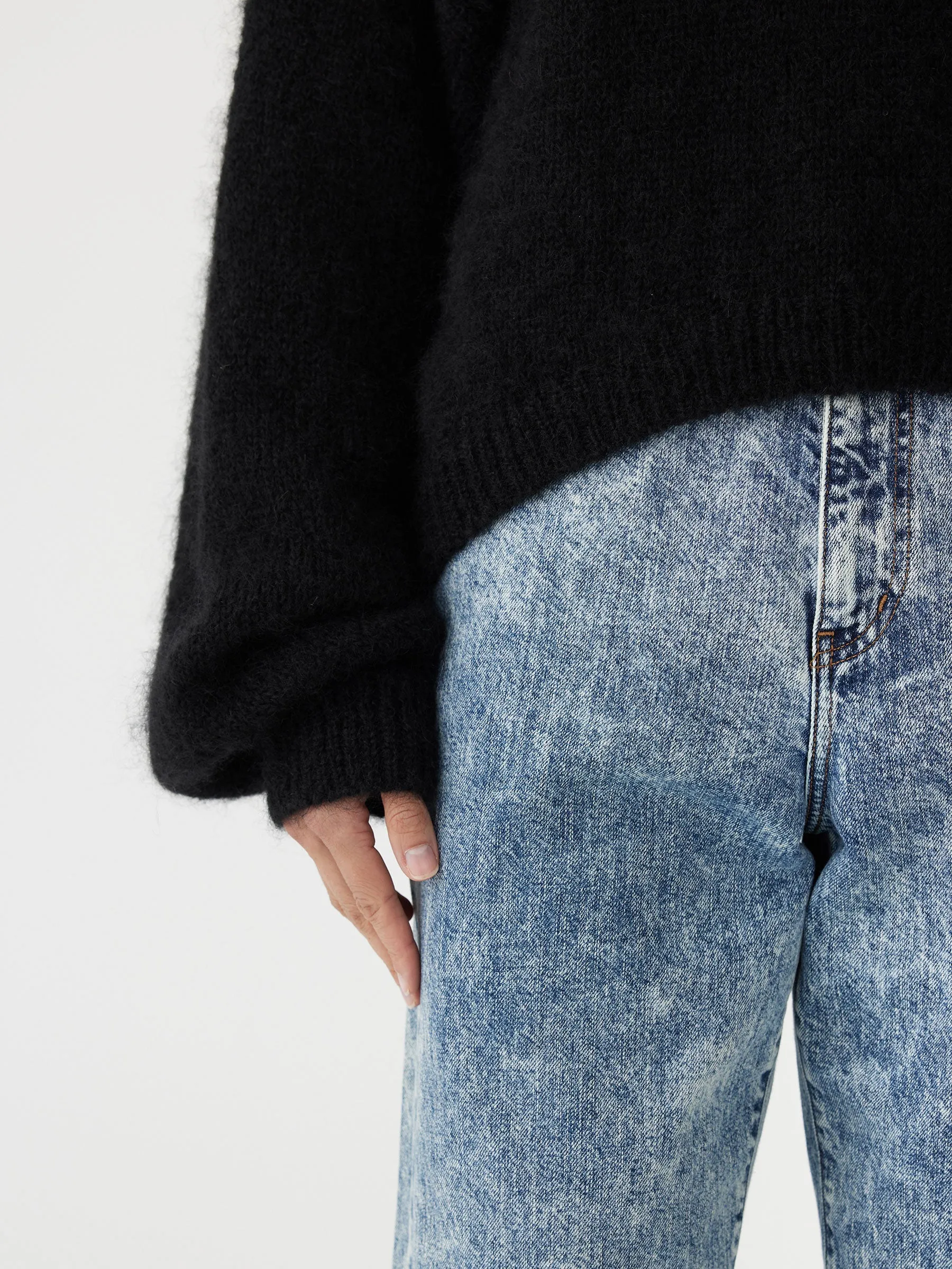 Boxy Mohair Boatneck Knit in Black