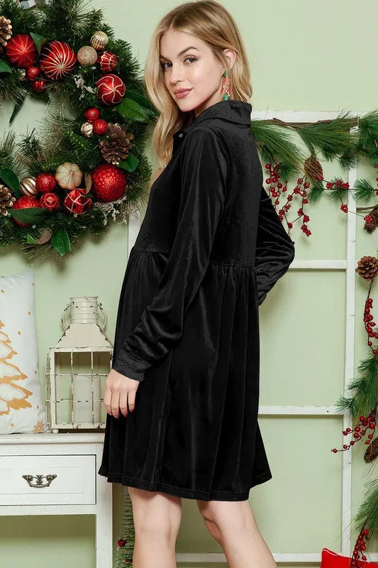 City Chic Button Down Velvet Dress in Red