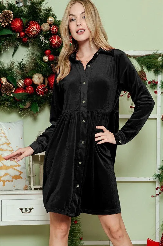 City Chic Button Down Velvet Dress in Red