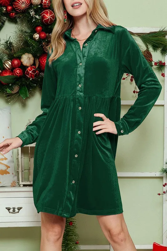 City Chic Button Down Velvet Dress in Red