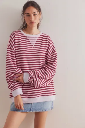 CLASSIC STRIPED OVERSIZED CREWNECK (RASPBERRY)