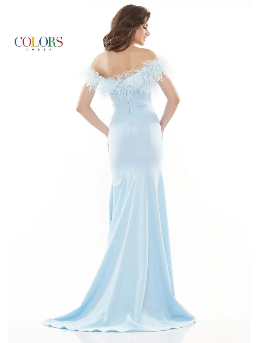 Colors Dress 2663 Size 4 Hot Pink Long Fitted Feather off the Shoulder Formal Prom Dress Slit Pageant Gown