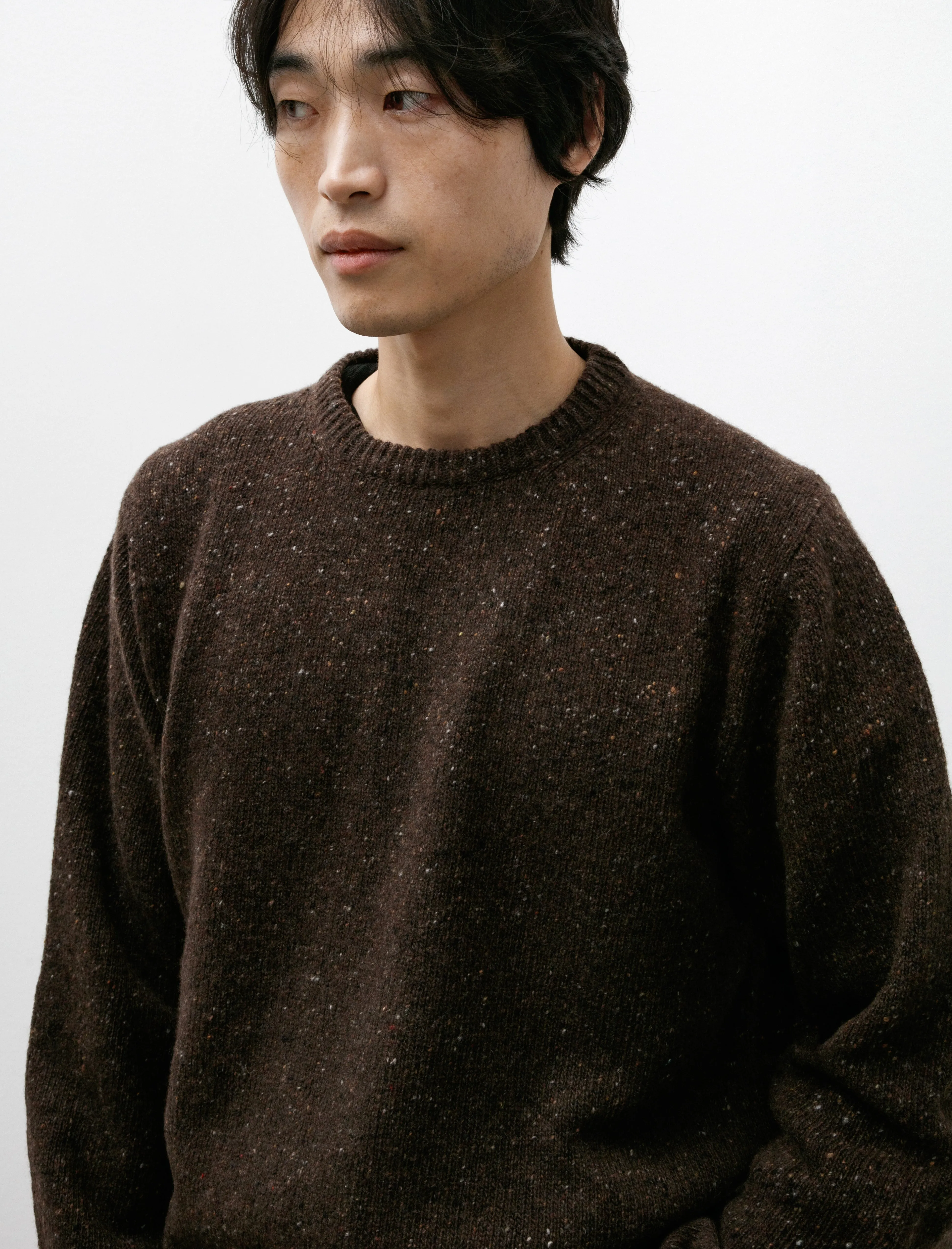 Crewneck Sweater Recycled Cashmere Wool Brown Donegal