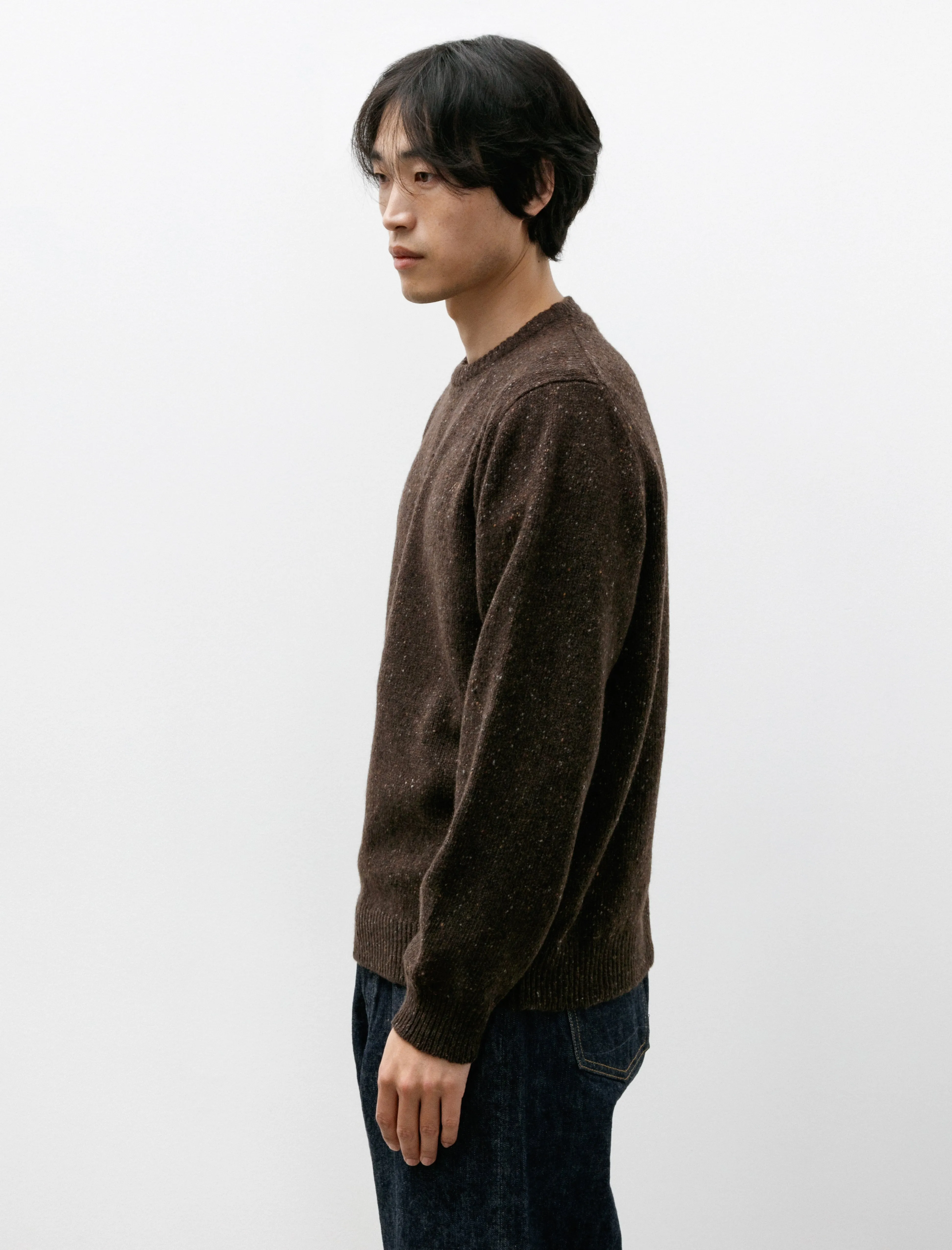 Crewneck Sweater Recycled Cashmere Wool Brown Donegal