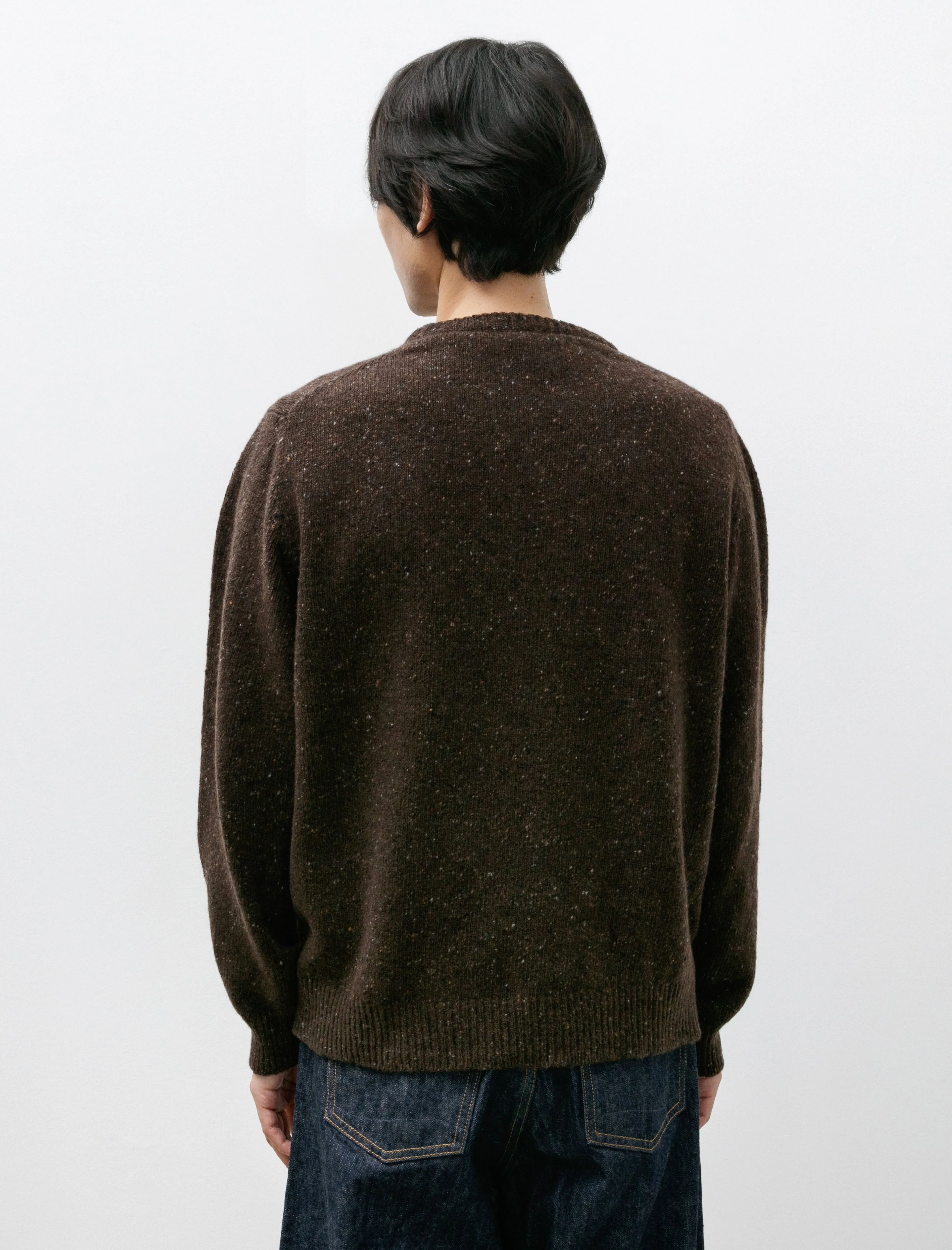 Crewneck Sweater Recycled Cashmere Wool Brown Donegal