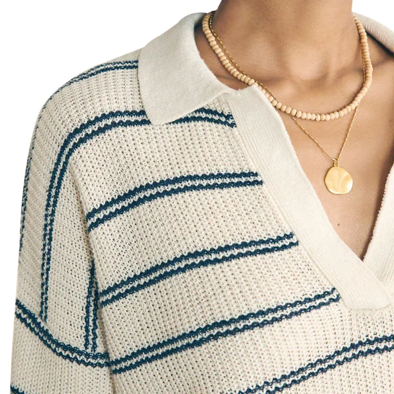Custom Wholesale Cotton Blend Women's Striped V-Neck Pullover Sweater | OEM/ODM Knit Sweater Manufacturer