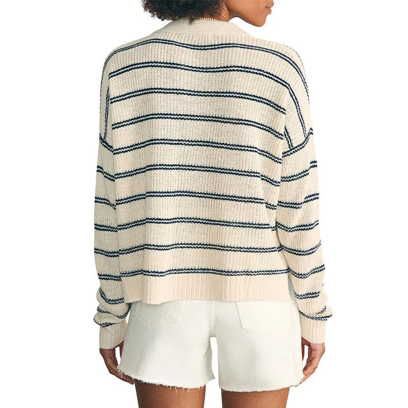Custom Wholesale Cotton Blend Women's Striped V-Neck Pullover Sweater | OEM/ODM Knit Sweater Manufacturer