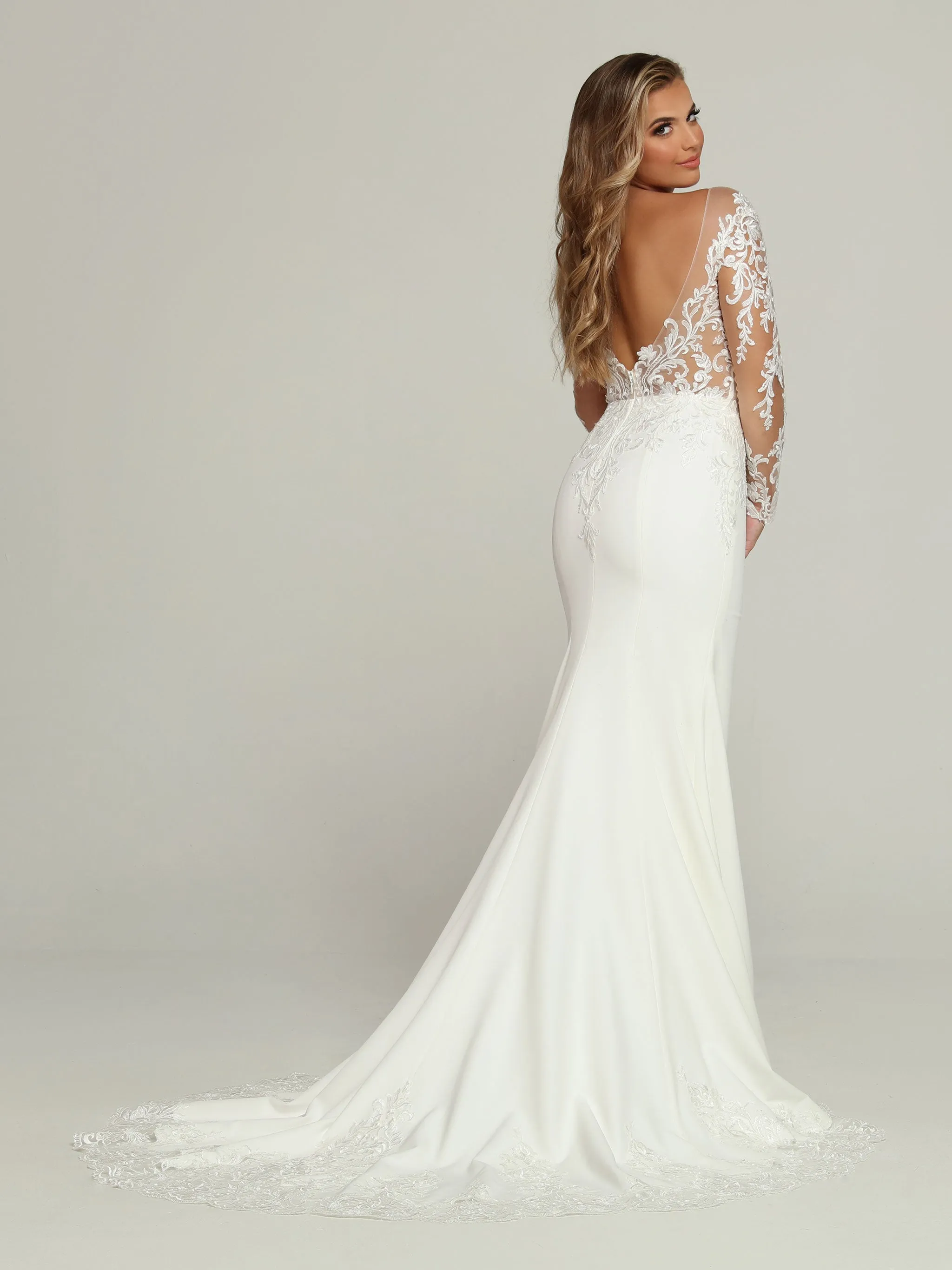 Davinci Bridal 50701 Long Sleeve Sheer Lace Wedding Dress Train off the Shoulder Bridal Gown