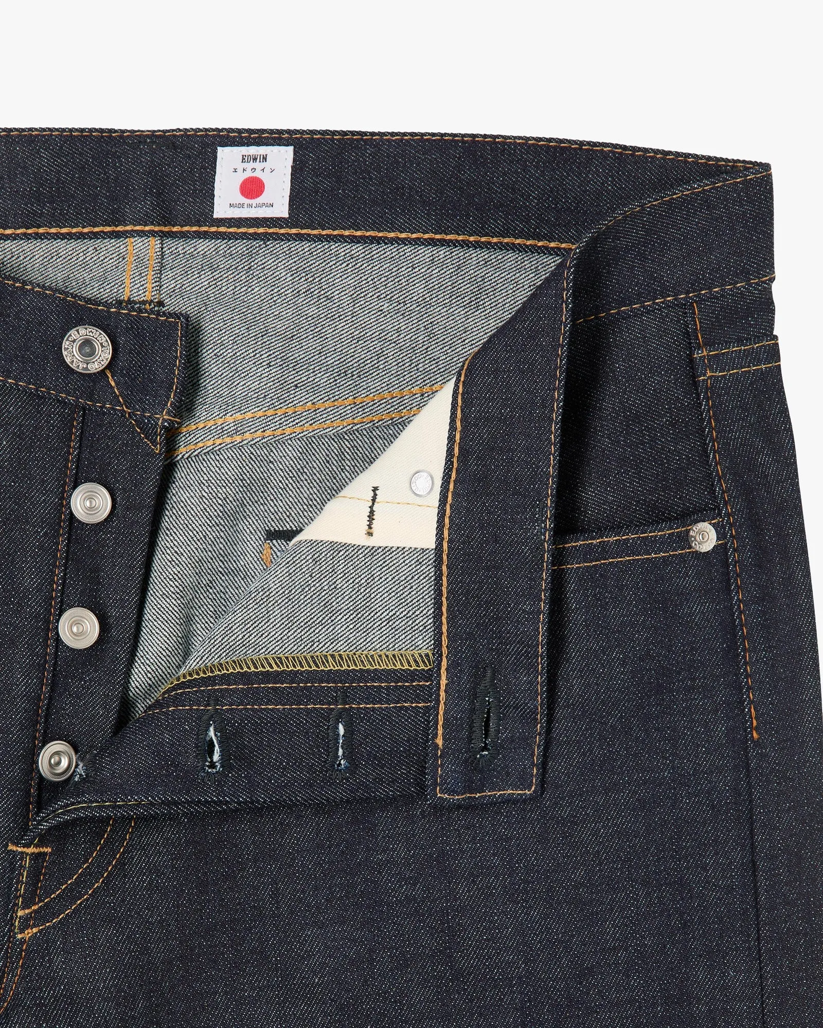 Edwin Made In Japan Regular Tapered Mens Jeans - 14oz Kurabo Recycled Red Selvage Denim / Blue Unwashed