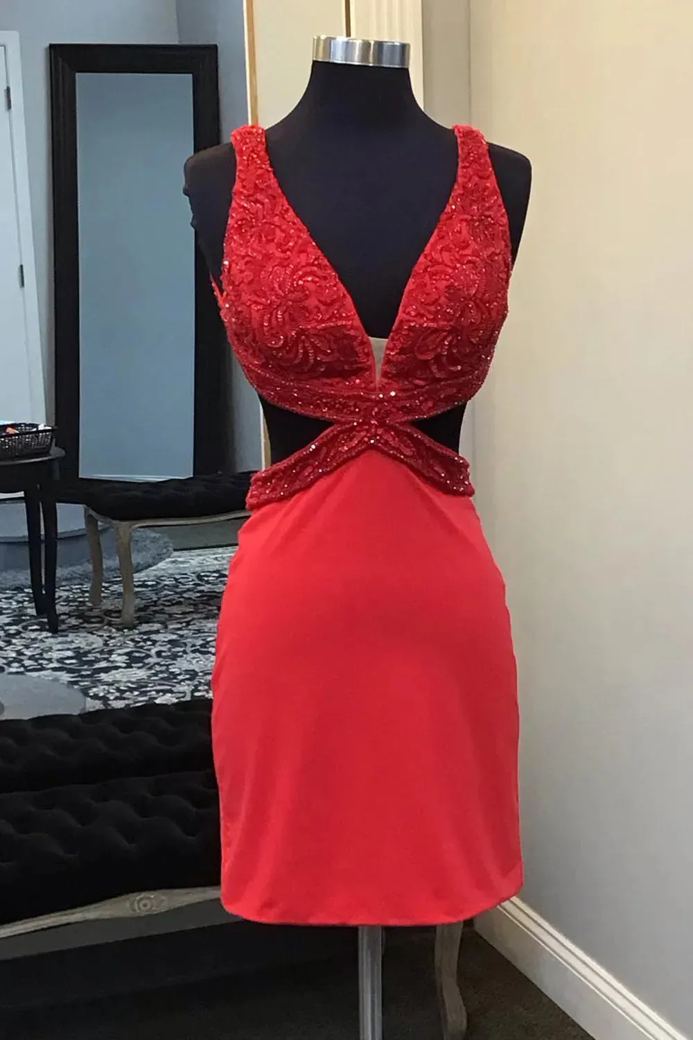 Elowen | Hot Pink Appliques Lace-Up Tight Short Dress