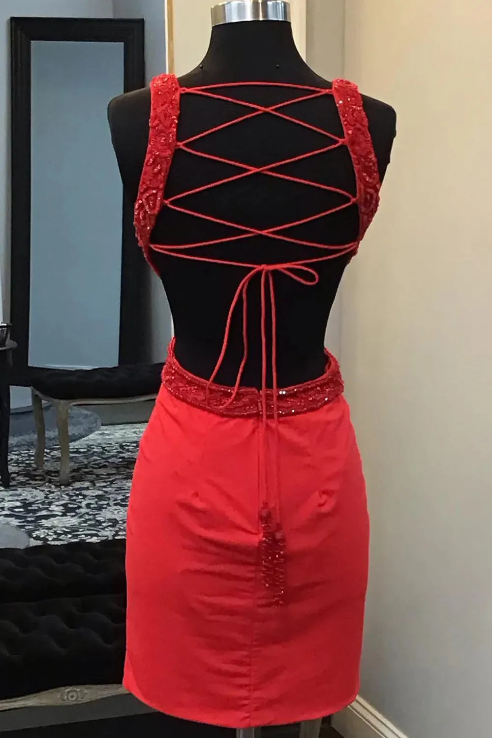Elowen | Hot Pink Appliques Lace-Up Tight Short Dress
