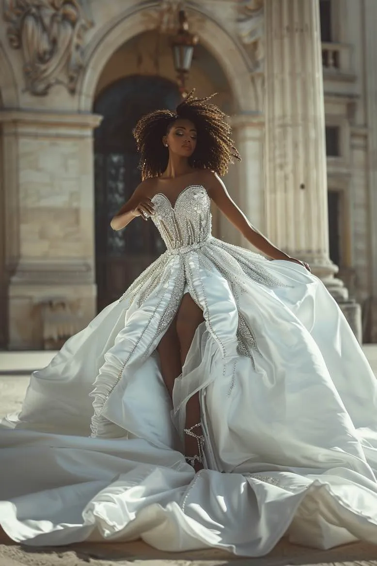 Evelyn  Elegant Sequin White Off-Shoulder Ball Gown Wedding Dress