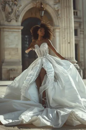 Evelyn  Elegant Sequin White Off-Shoulder Ball Gown Wedding Dress