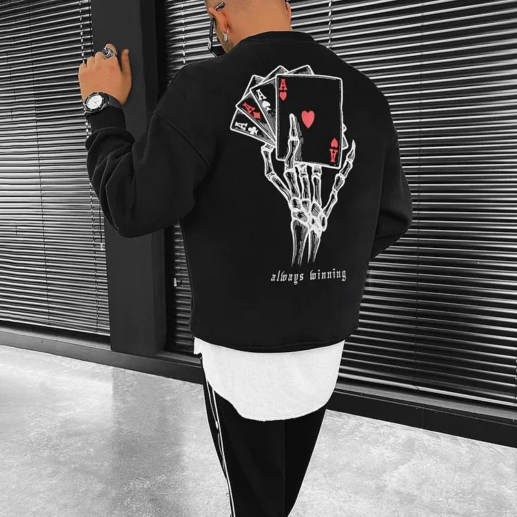 Fashion Oversized Casual Poker Print Sweatshirt