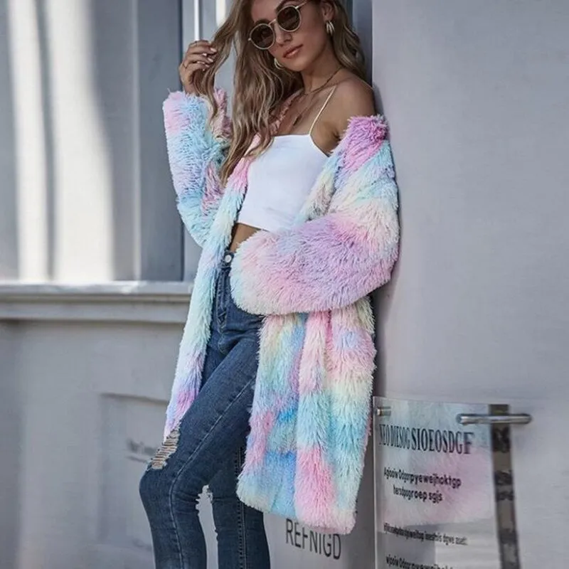 Faux Fur Tie-Dye Coat