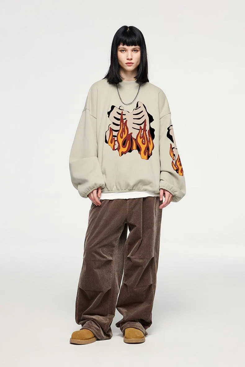 Flame Ribcage Graphic Oversized Sweatshirt – Trendy streetwear fashion