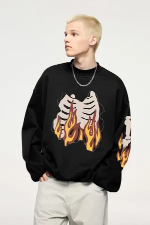 Flame Ribcage Graphic Oversized Sweatshirt – Trendy streetwear fashion