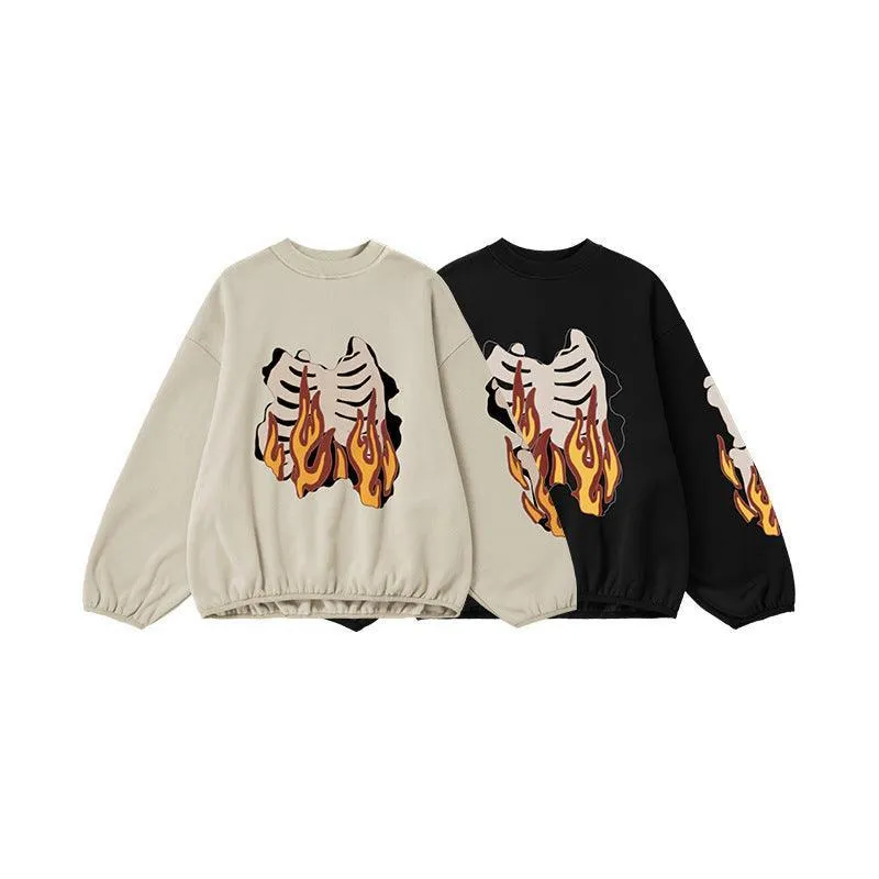 Flame Ribcage Graphic Oversized Sweatshirt – Trendy streetwear fashion