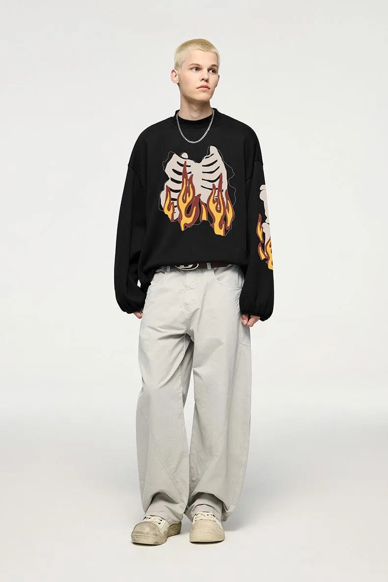 Flame Ribcage Graphic Oversized Sweatshirt – Trendy streetwear fashion