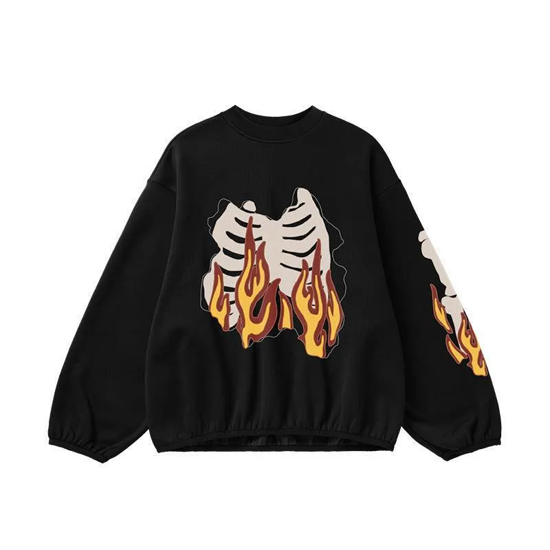 Flame Ribcage Graphic Oversized Sweatshirt – Trendy streetwear fashion