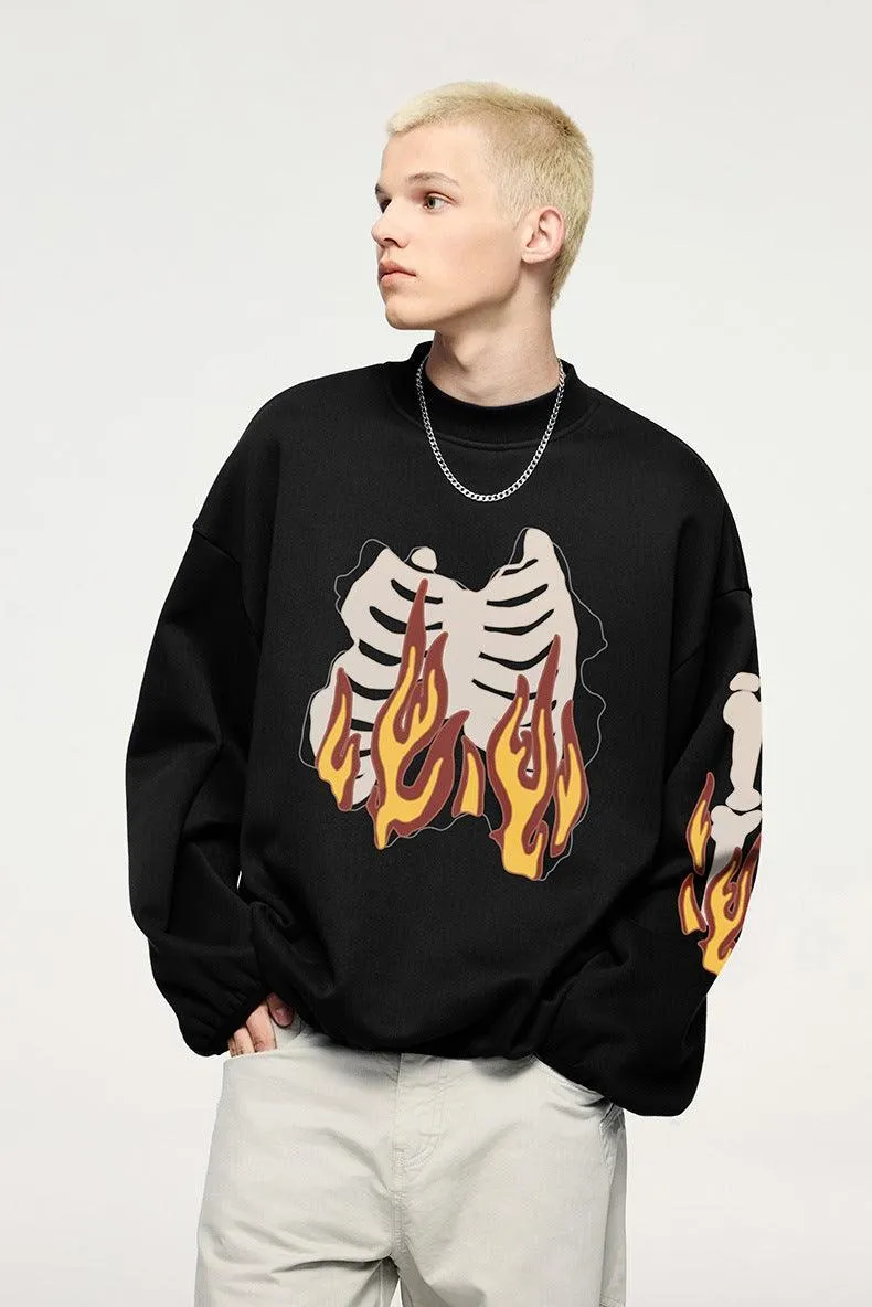 Flame Ribcage Graphic Oversized Sweatshirt – Trendy streetwear fashion