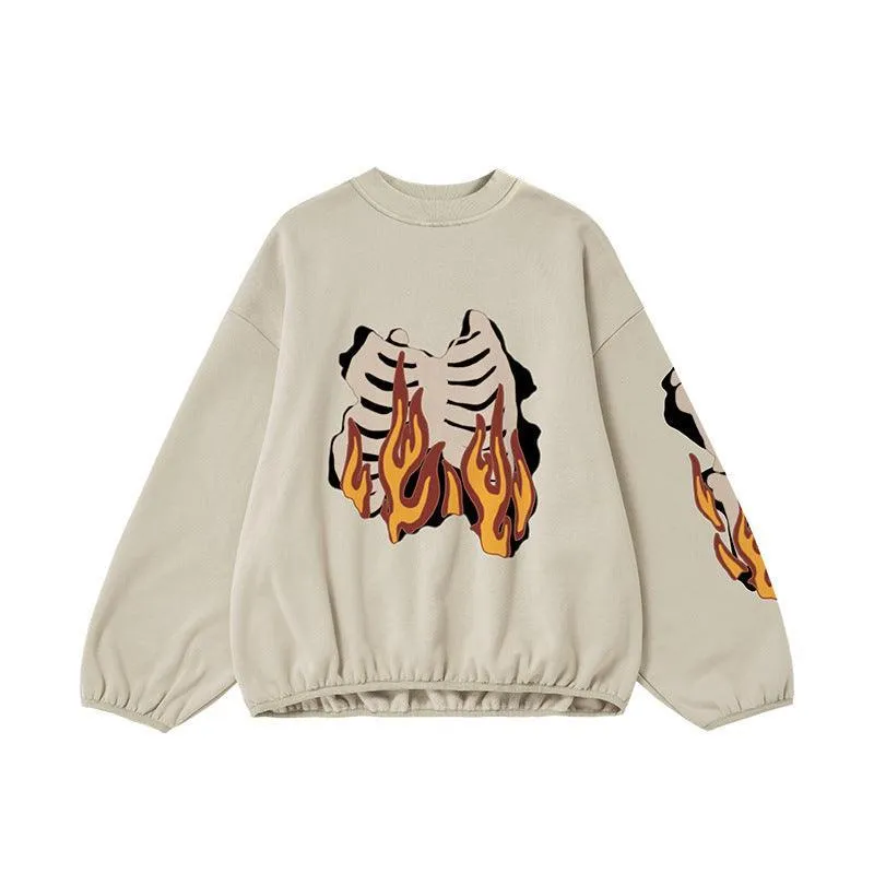 Flame Ribcage Graphic Oversized Sweatshirt – Trendy streetwear fashion