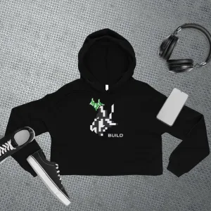 Gamer Cropped Hoodie Athleisure Minimalist BUILD Pixel Graphic Tech Streetwear Fashion Gaming Gift Unisex Workout Top Comfortable Layer