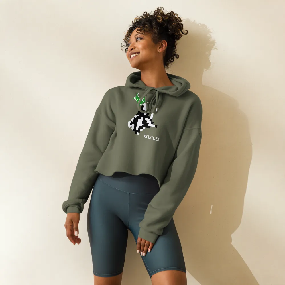 Gamer Cropped Hoodie Athleisure Minimalist BUILD Pixel Graphic Tech Streetwear Fashion Gaming Gift Unisex Workout Top Comfortable Layer