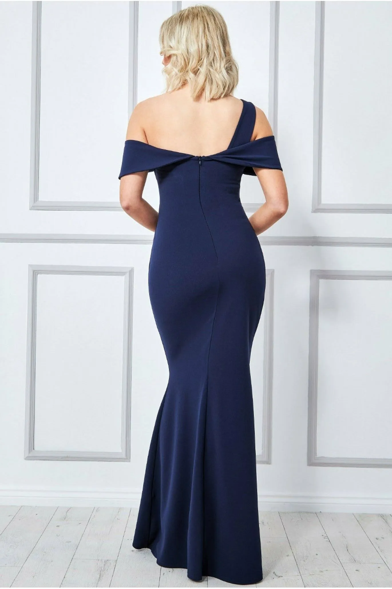 Goddiva One Shoulder Knot Maxi - Navy